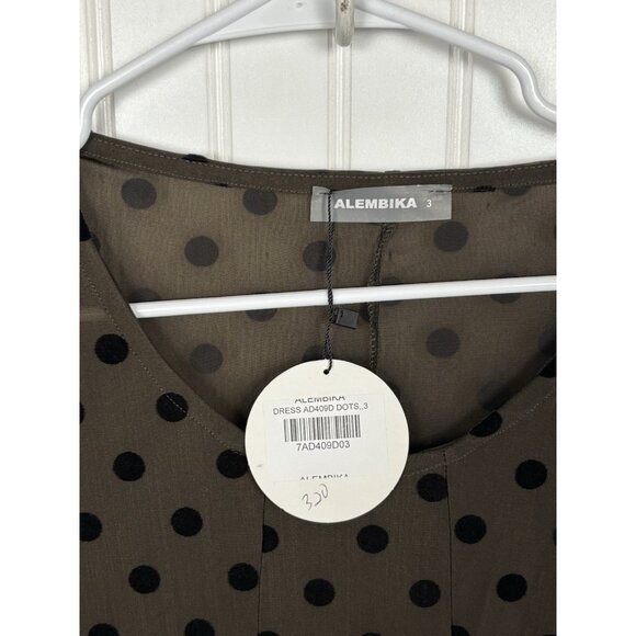 NWT Alembika Dress Womens 10-12 Brown Polka Dot Tulip Sheet Velvet Lagenlook 3 - Picture 3 of 8